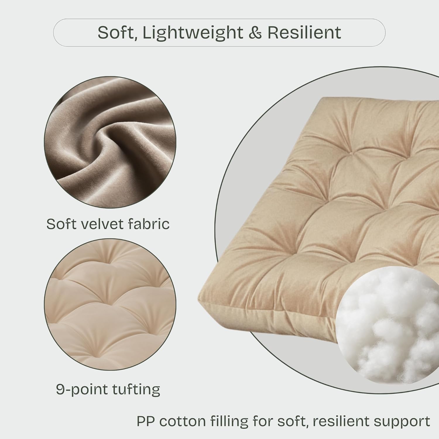 Meditation Floor Pillow Set of 2, Large Velvet Floor Pillows for Sitting, Tufted Floor Seating Cushions for Adults, Big Pillows for Yoga & Living Room, 22x22 Inch, Beige