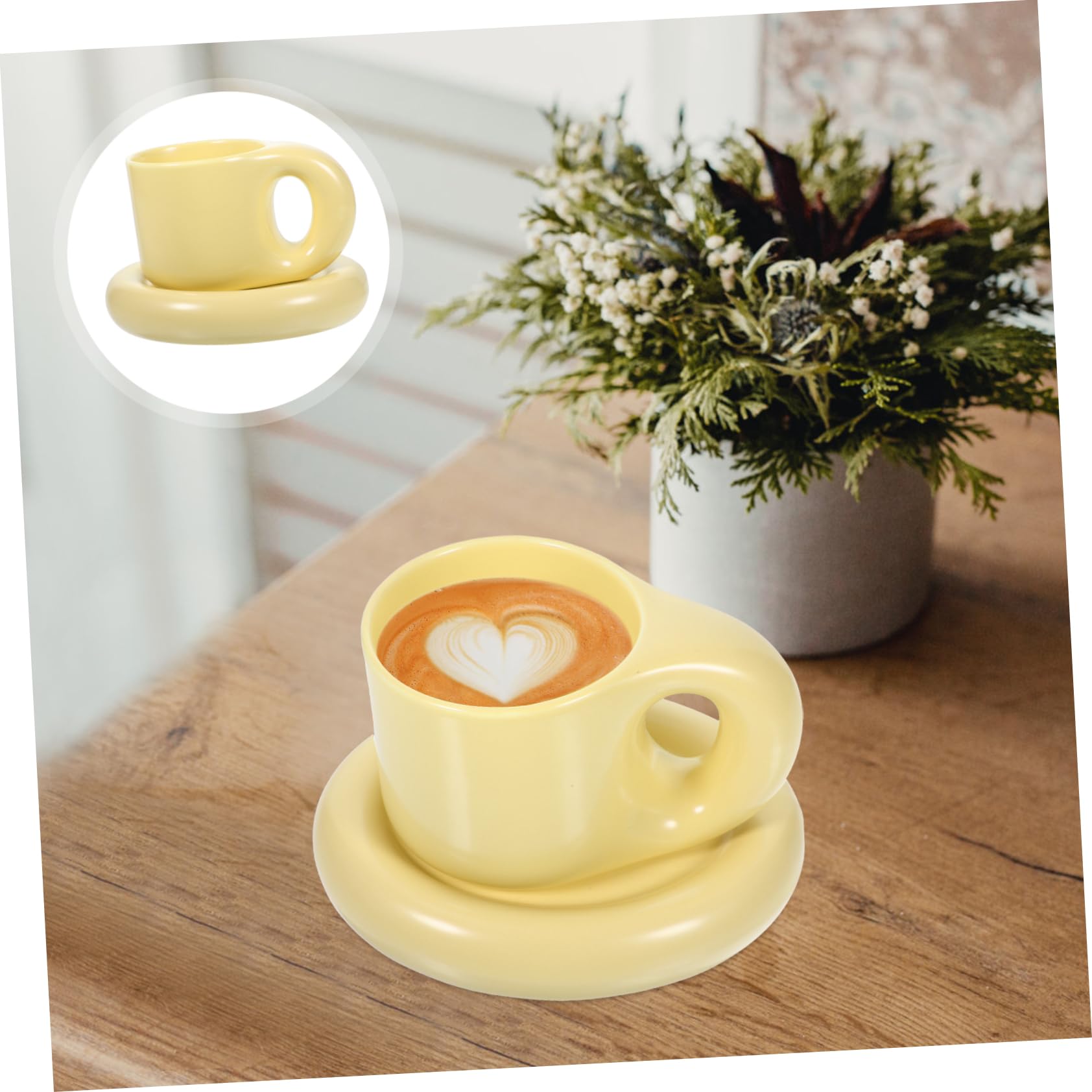 CHILDWEET 300ml Ensemble de Tasses à Café en Céramique avec Soucoupe