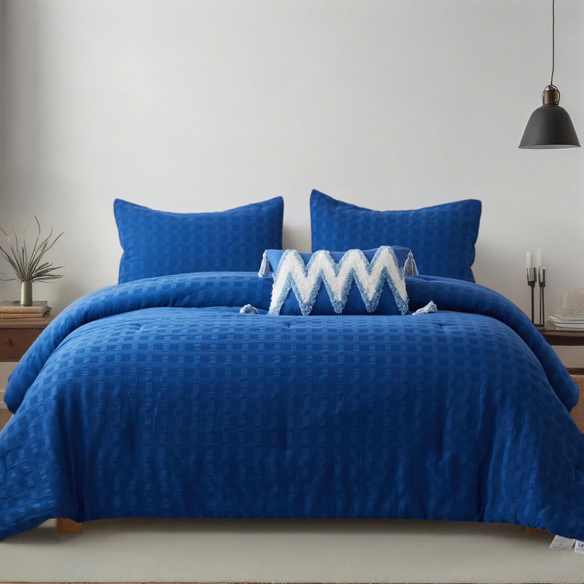 Simple&amp;Opulence 100% Cotton Waffle Weaving Comforter Set-2 Pieces Bedding Set(1 Comforter and 1 Pillowcase), Lightweight Soft Breathable Comforter Bed Sets for All Season(Navy Blue, Twin)