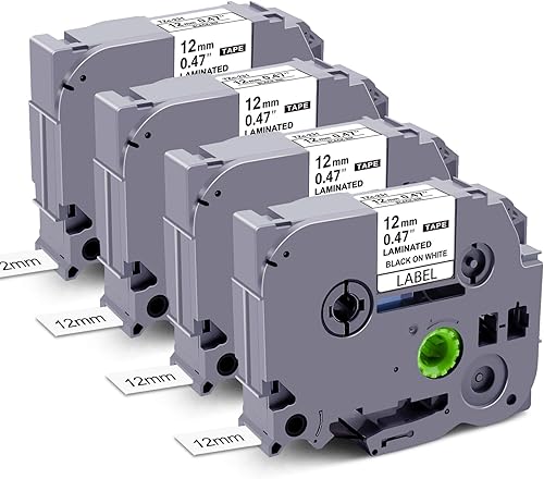 Paquete de 4 cintas de etiquetas laminadas de 0.47 pulgadas de 0.47 pulgadas para Brother P Touch TZe-231 TZe231 TZ-231 compatible con Brother