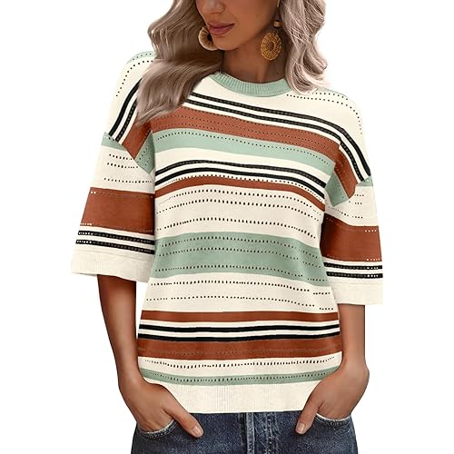 XIEERDUO Womens Half Sleeve Sweater Knit Crochet Blouses Tops 2026 Spring Summer Fashion Clothing Outfits