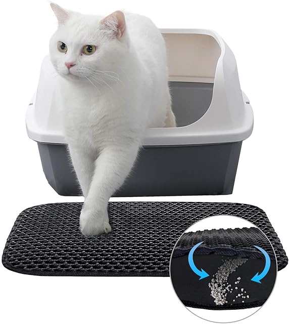 ANWA Cat Litter Mat Litter Trapping Mat Double Layer Big Honeycomb Holes Design, Cat Litter Tray Mat EVA Non-Toxic Material Waterproof Urine Proof, Cat Litter Box Mat Scratching Mat Durable and Strong