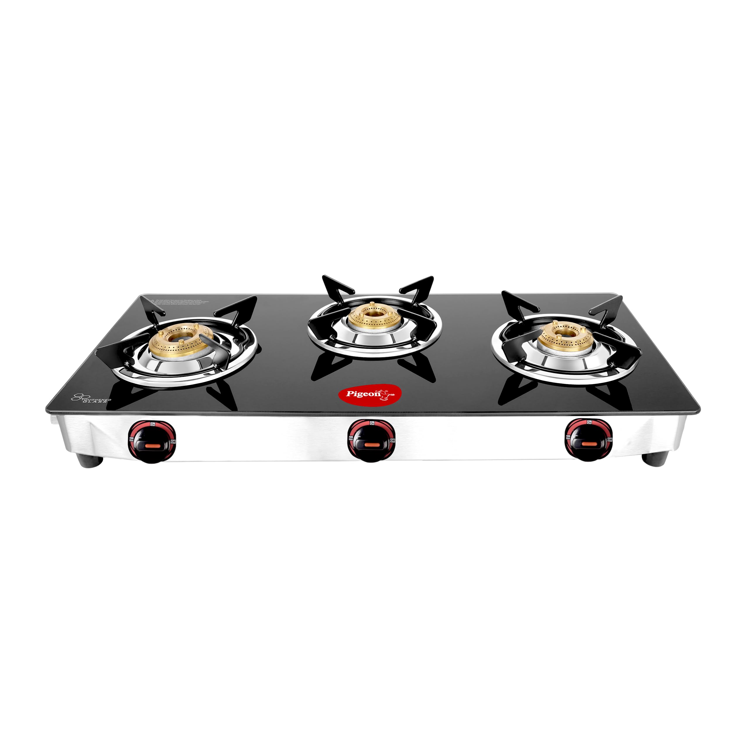 Pigeon Favourite 3 Burner Gas Stove | Auto Ignition | Brass Burner | Toughened Glass | 2 year Warranty