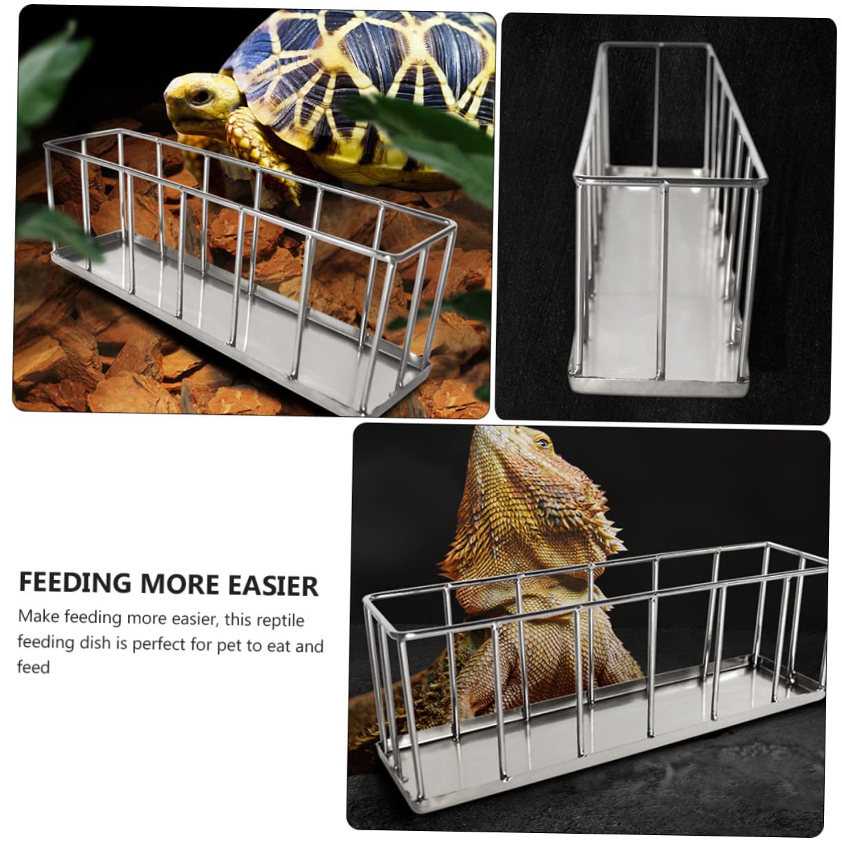 Comedero Inoxidable para Reptiles y Tortugas Plato Antivuelco para Alimentación De y Reptiles Diseño y Estable para Comida y Agua