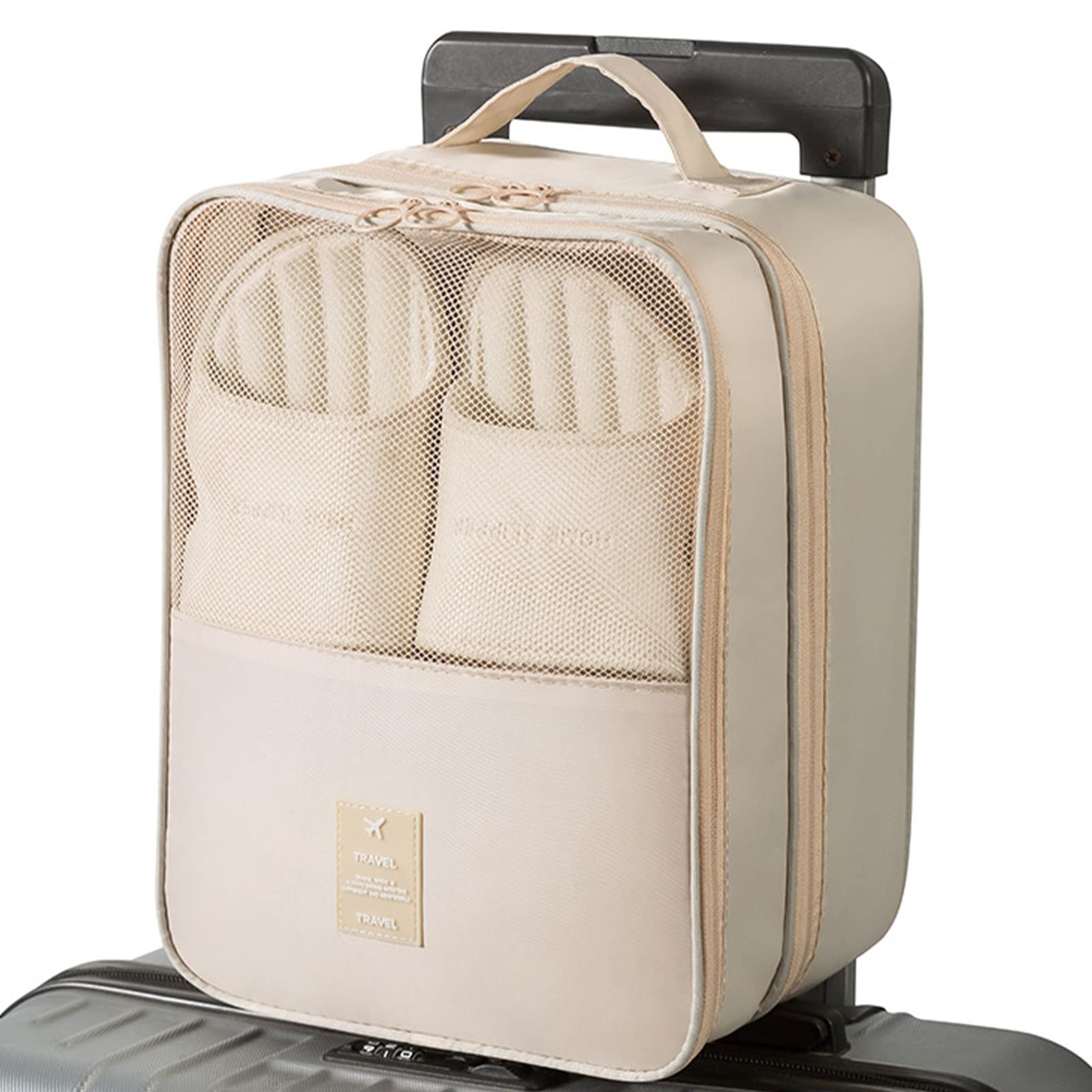 Sac à Chaussures Voyage Étanché - Housses Chaussures 3 Paires, Poche Passeport, Compatible Valise à Roulettes