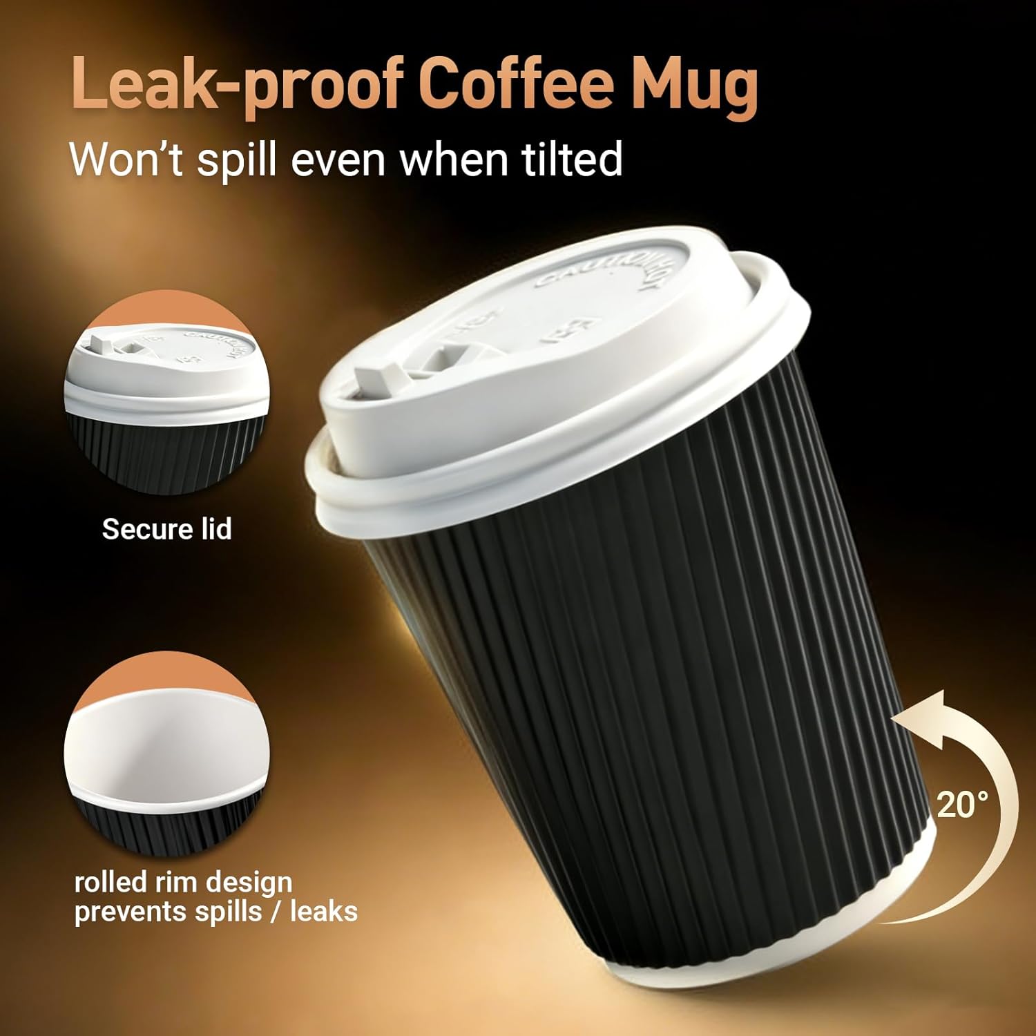 8oz Disposable Coffee Cups with Lids and Straws, 100 Sets To go Paper Coffee Cups Insulated Corrugated for Hot Cold Drinks, Black Kraft Heat-proof Wall Beverage Cups for Party Office [White]