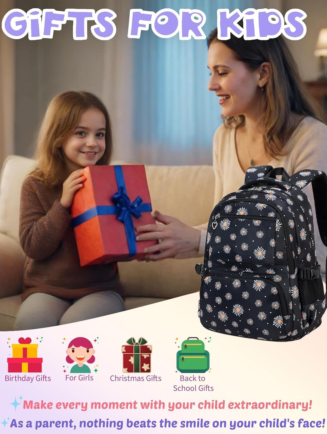 Joyfulife 2pcs Daisy Backpack Lunch Box