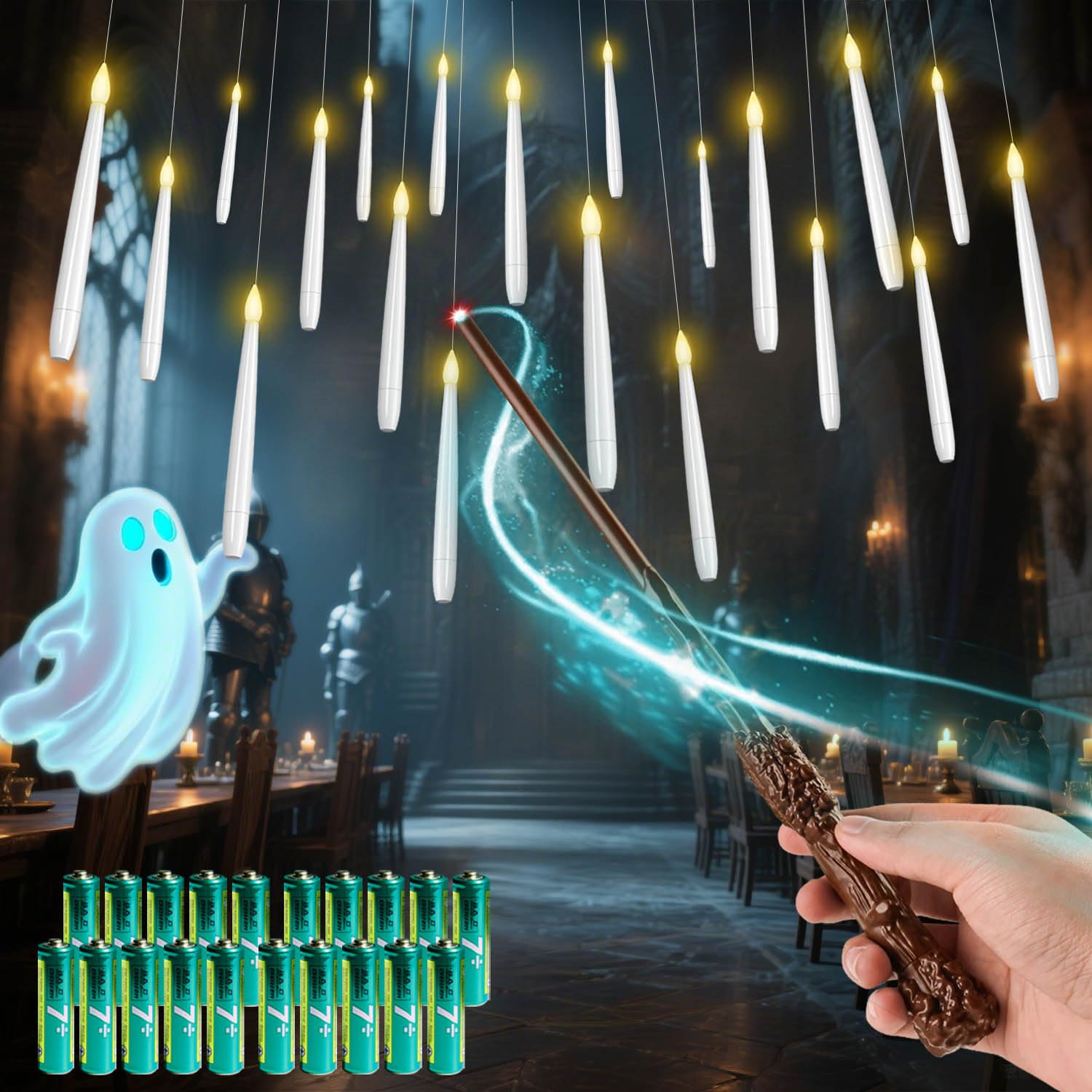 Csndice White 20Pcs With 21 Batteries Floating Candles With Wand, 20Pcs Floating Candle With 21 Batteries, Battery(Included) Operated Candles With 6H Timer, Warm Light Flashing Hanging Candles, Birthday Party Christmas Decoration