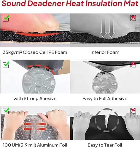 Miniatura 3 de Alfombrilla de amortiguación de sonido de 14 pulgadas de grosor para automóviles, 8 pies x 3.3 pies, material de aislamiento térmico de automóvil