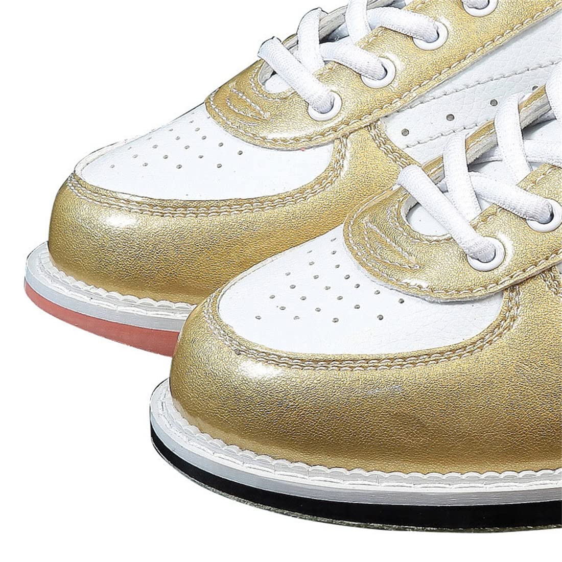 VEACAM Men's Bowling Shoes,Lace-Up Bowl Athletic Shoes with Flexslide Casual Leather Bowlers Sneakers,Gold,8