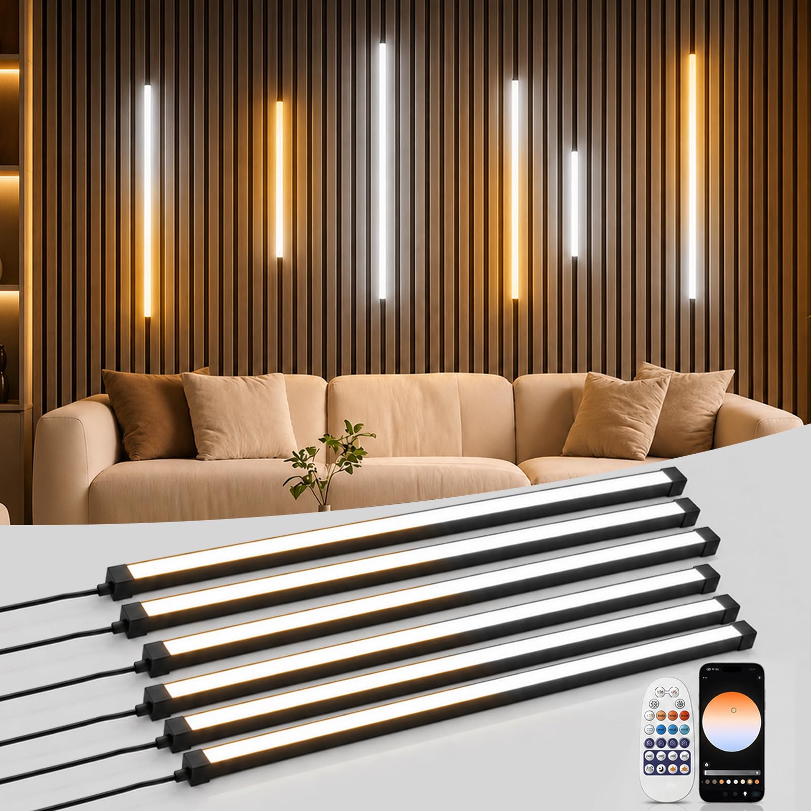 LED Strip Lights for Acoustic Wall Panels, 6 x 1m dual white dimming