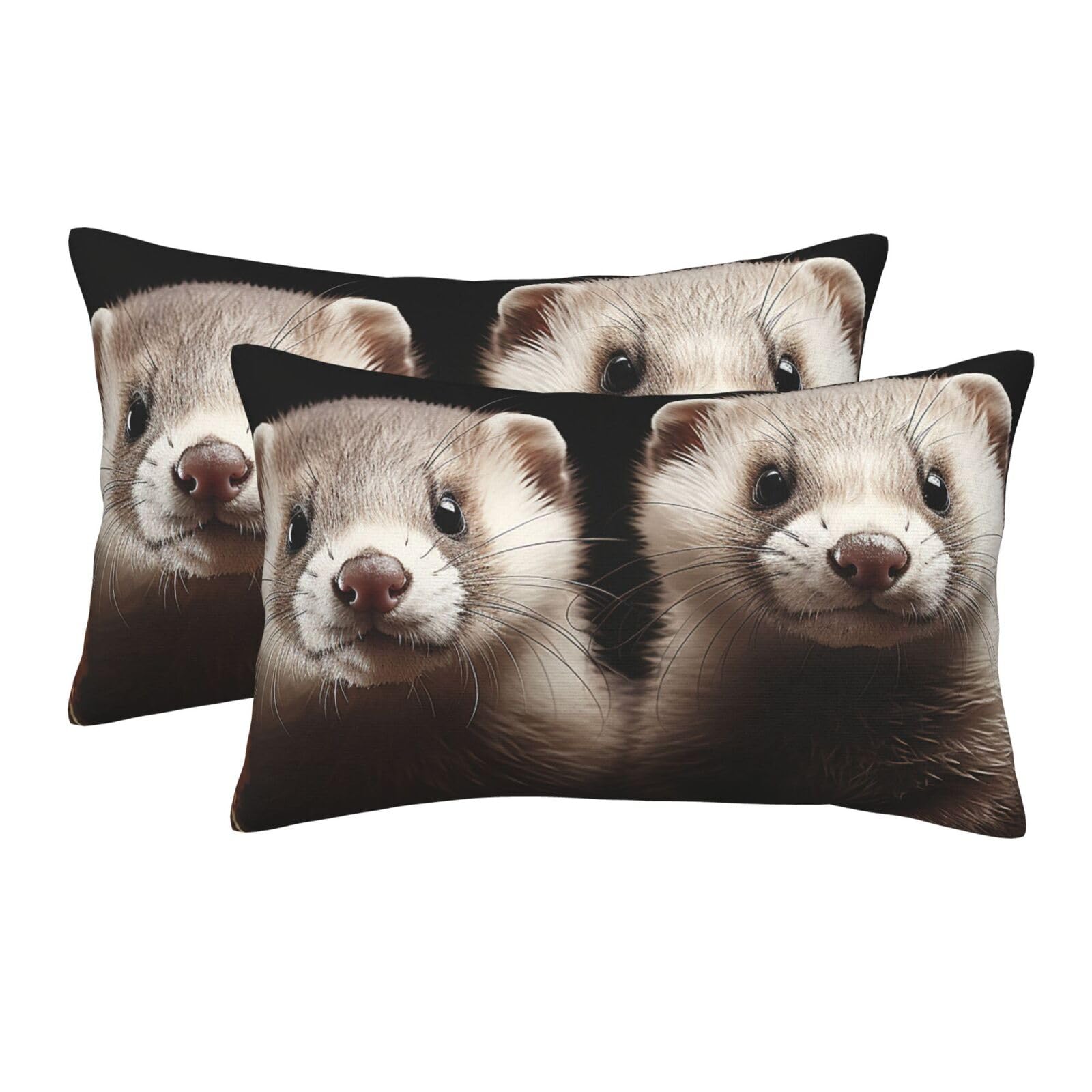 2 Pack Standard Size Pillow Cases for Hair and Skin Soft Breathable Pillow Case Covers with Hidden Zipper Ferrets Pillowcase 16"x24" Pillow Cover for Sleeping Gift