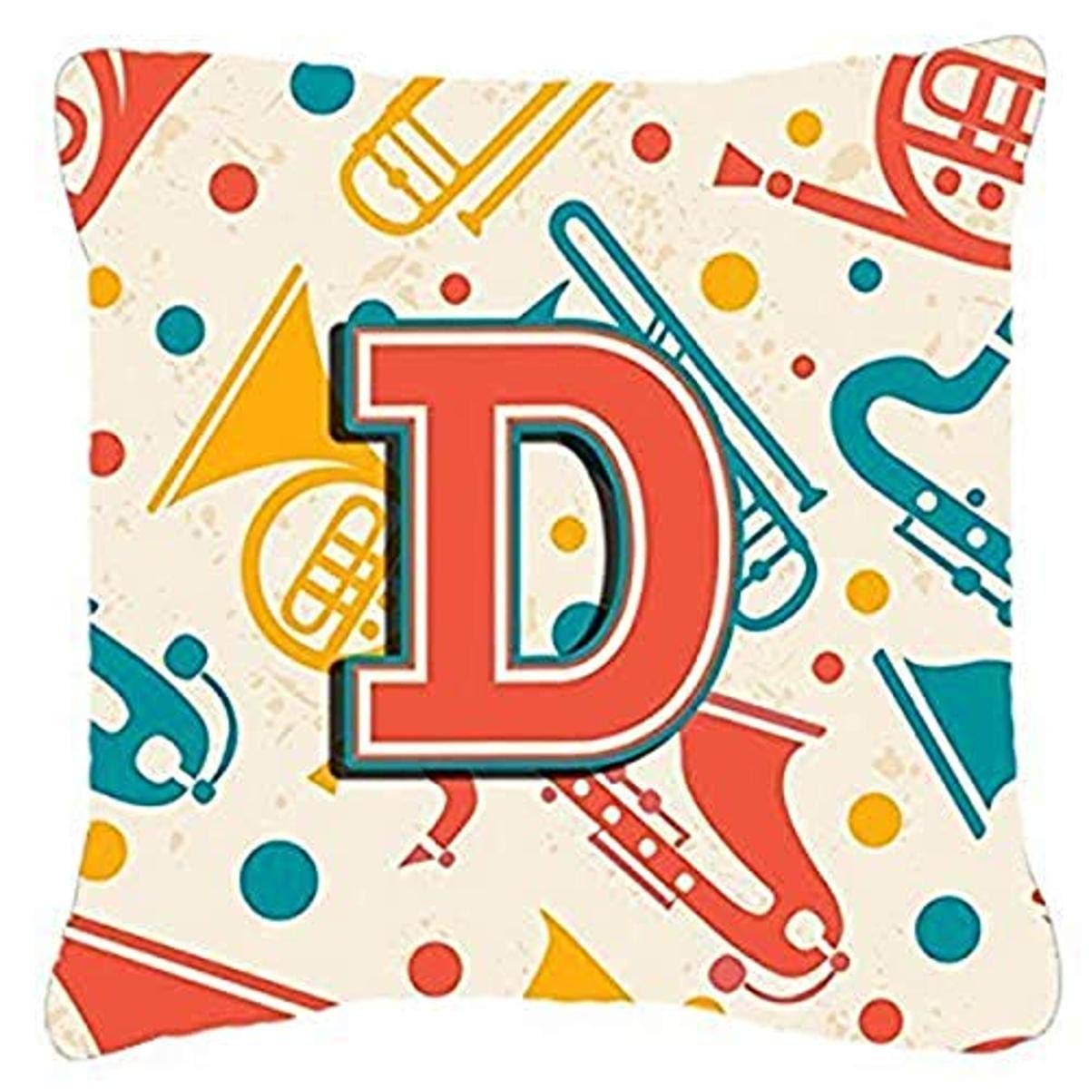 Coussin lettre D rétro bleu et orange pour décorer un salon de musique