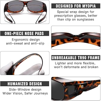 DUCO HD Polarized Sunglasses That Fit Over Glasses for Men Women 8965 | UV400 Protection, Lightweight, TR90 Frame, Skin-Friendly, Wrap Around Sunglasses For Driving, Daily, Sports
