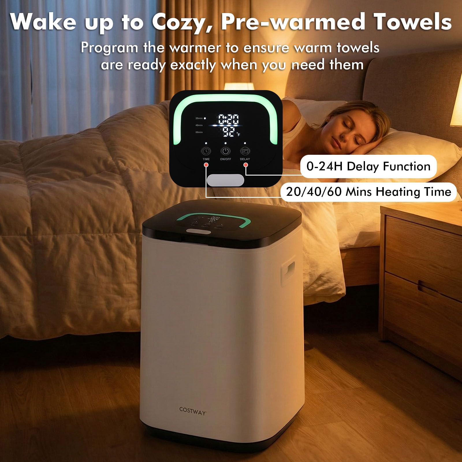 FANTASK 23L Elektrischer Handtuchwärmer, Wärmegerät mit 4 Haken, Timer & Anzeigelampe & Auto-Abschaltung, Towel Warmer für Bademäntel & Decken