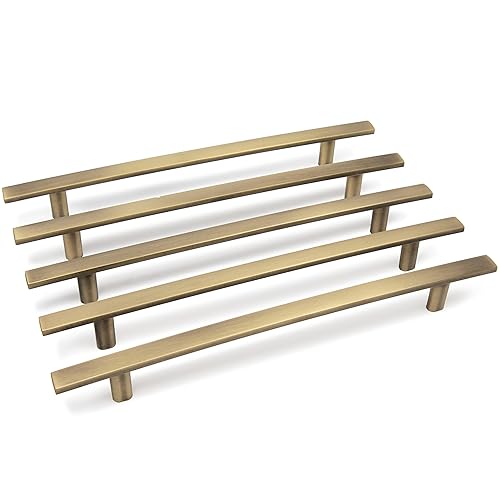 Paquete de 10 manijas de gabinete de arco curvo moderno y sutil con agujero central de 3 pulgadas, latón antiguo