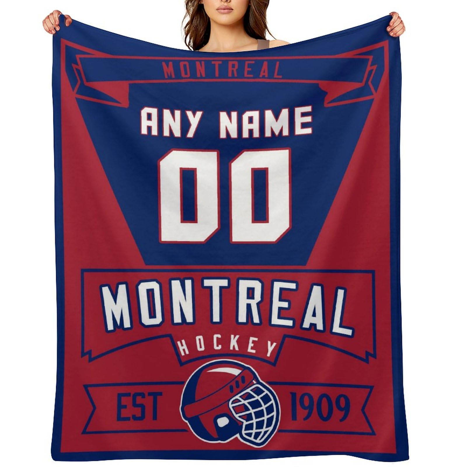 Custom Blanket for Hockey Fans Gift, City Flannel Throw Blankets Personalized Name & Number for Men Women Kids, Products Ships Next Day Printed in USA