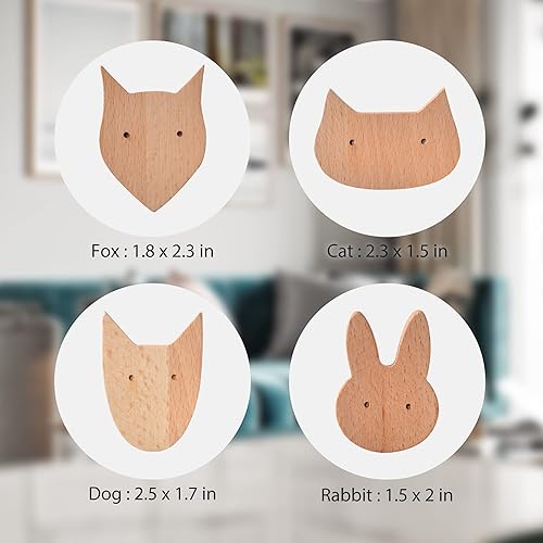 Miniatura 9 de Ganchos de madera de animales acuáticos de mar naturales, montados en la pared, abrigo decorativo para niños, juego de 4