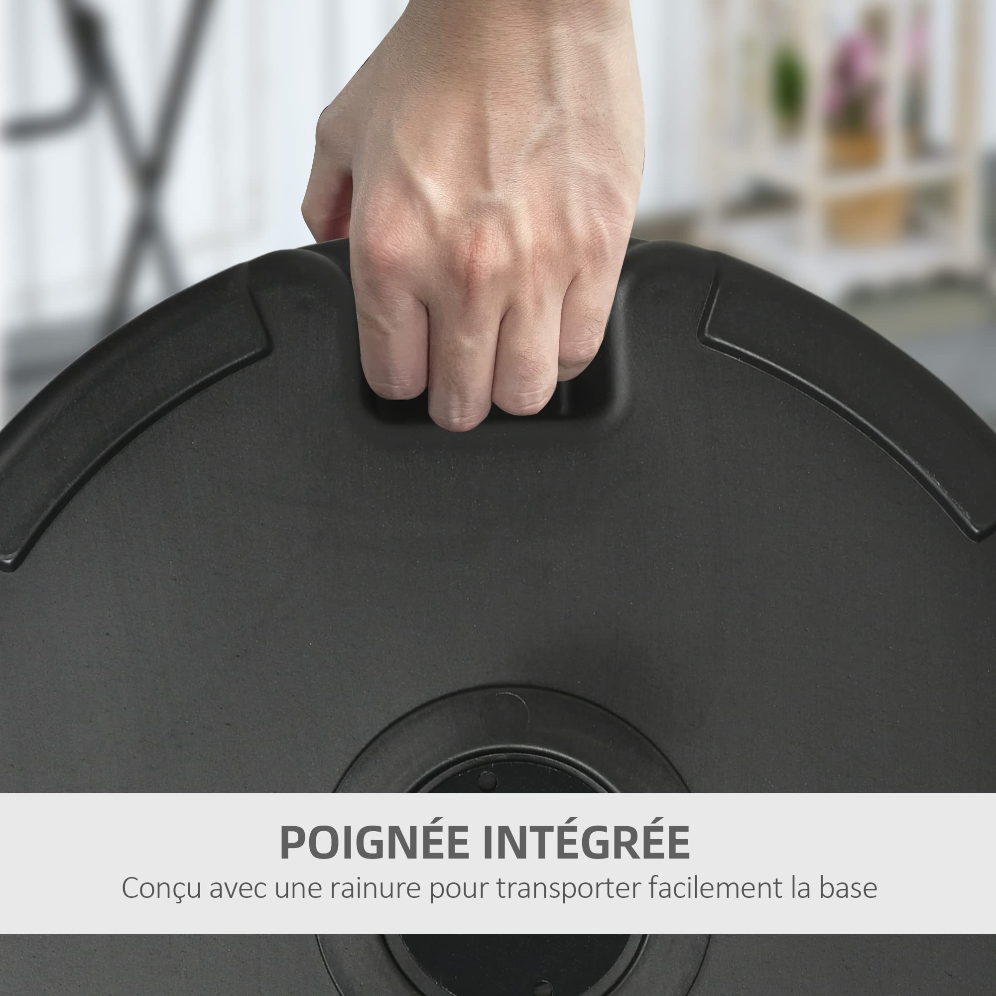 Outsunny Pied de Parasol Base de lestage à remplir de Sable ou d'eau 25L avec poignée Ø 56 x 30,5H cm Noir