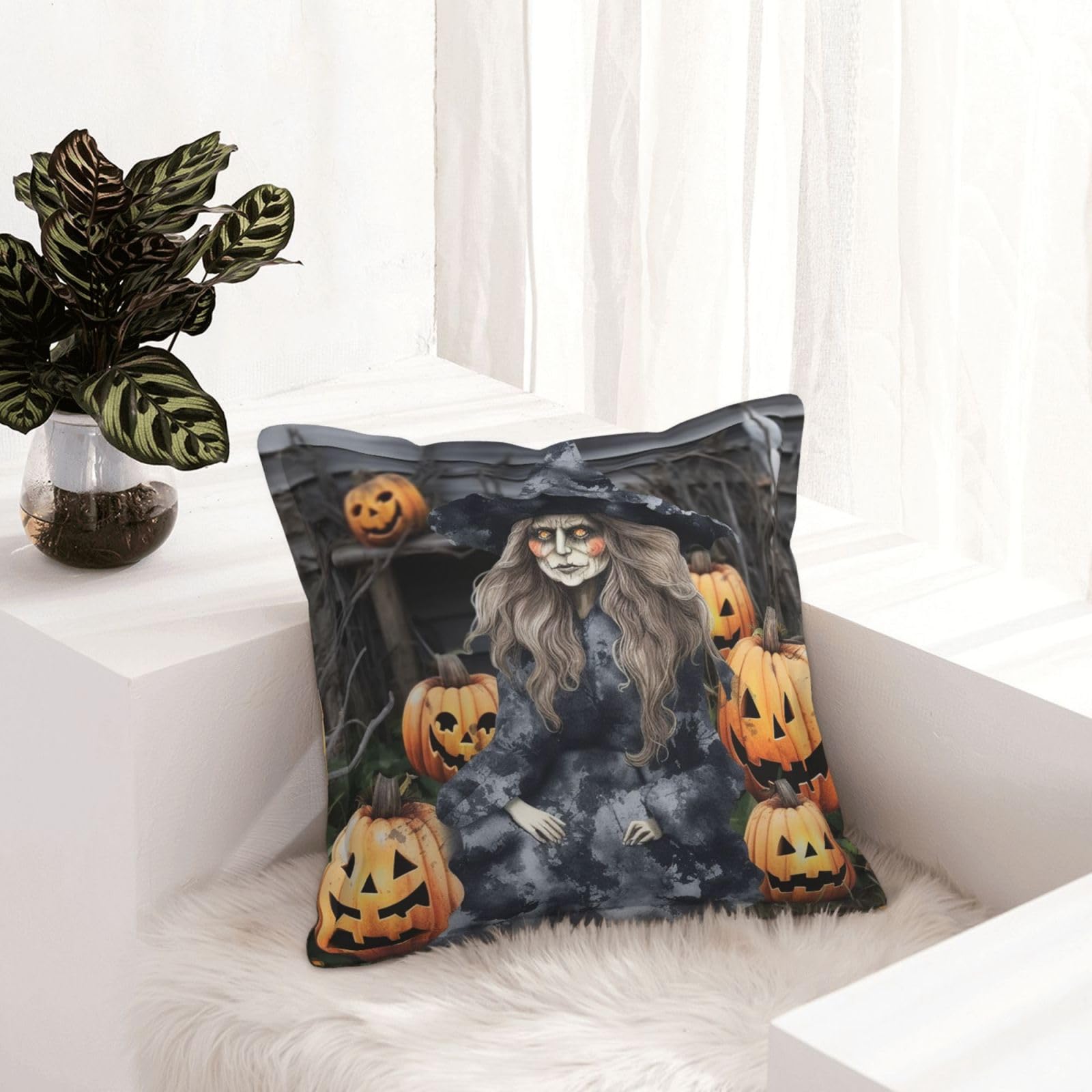 Housses de coussin en cuir synthétique de sorcière déco Halloween