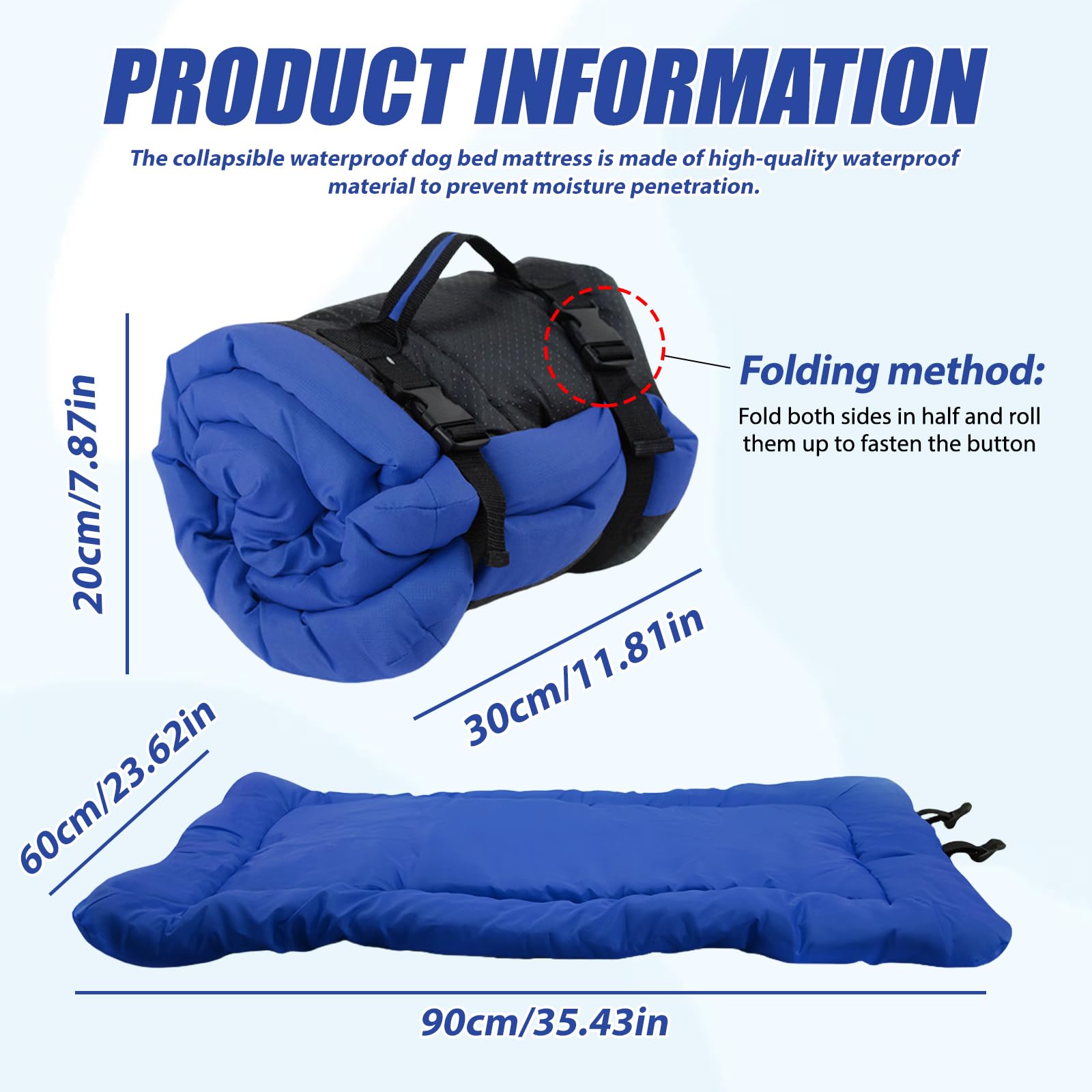 Matelas Portable pour Chien: 90 x 60 cm Lit pour Chien Imperméable et Pliable, Confort et Douceur Lit de Voyage pour Chien pour Voyages en Plein Air, Canapé, Sol, Voiture, Herbe (Bleu)