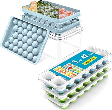 Ice Cube Trays for Freezer - 3 Pack 42 Cubes & 2 Pack 62 Ice Balls