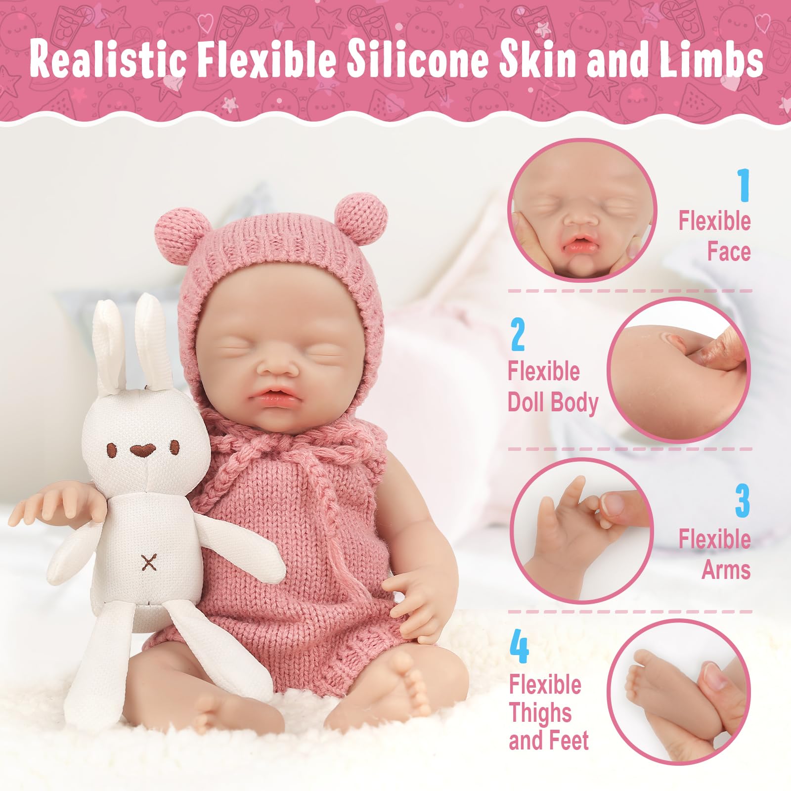 Vollence Bambola Neonata Realistica In Silicone 31cm - Morbida, Impermeabile, Con Macchia Di Nascita, Bambino Addormentato