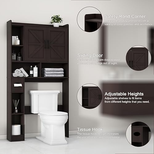Miniatura 3 de Gabinete de almacenamiento sobre el inodoro, armario de almacenamiento de granja sobre el inodoro con 2 puertas de granero y soporte de papel