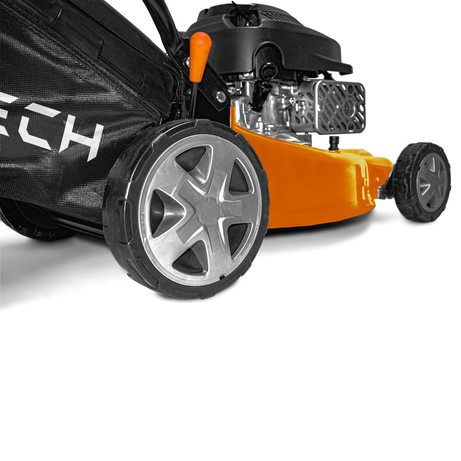 BOUDECH Cortadora de césped autopropulsada Motor de combustión 132cc 2.5KW OHV 4 Tiempos Mulching Mulching Ancho de Corte 400mm.