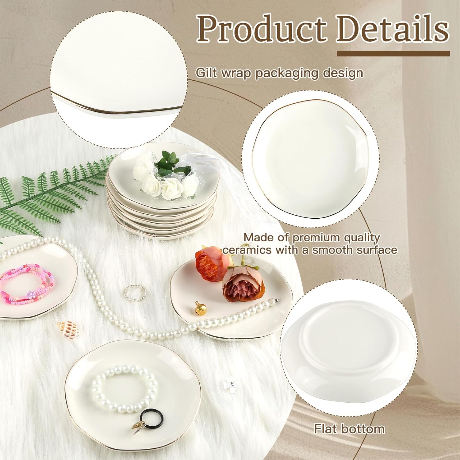 8 Pcs Ceramic Jewelry Tray Irregular Jewelry Dish for Women, Trinket Dish Ring Dish Bulk Decorative Trinket Dishes for Rings Earrings Necklaces, Bracelets Bridal Shower Wedding Birthdays Gifts Women