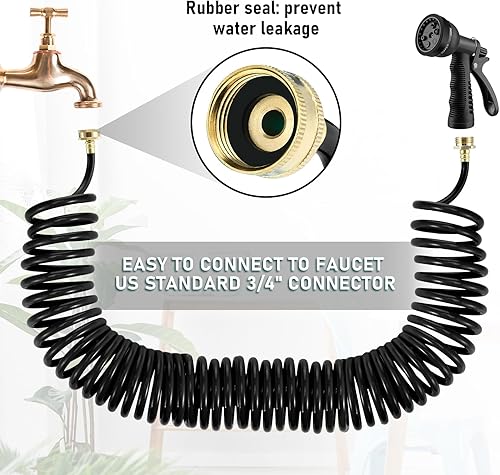 Miniatura 5 de Pangda Manguera de jardín de bobina de 25 pies x 38 pulgadas, manguera de agua expandible con boquilla de pulverización de 6 funciones, conector de