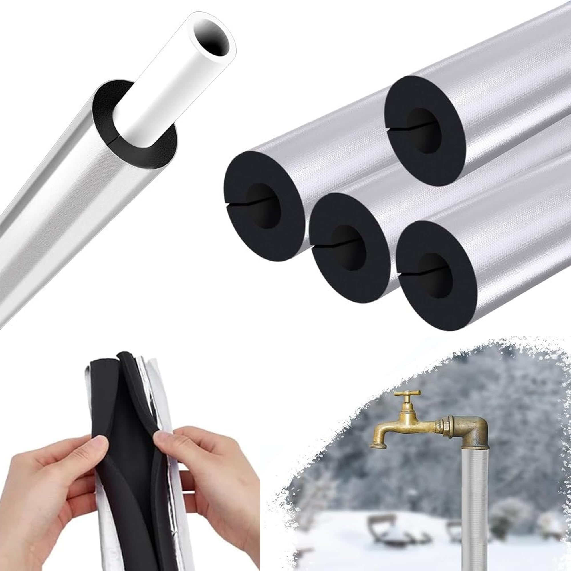 Guaina Isolante per Tubi Condizionatore Esterni (ID)133mm x (T)30mm | Tubi in Schiuma Isolante per Rame Tubo Manicotto Isolante in Foglio di Alluminio Tubo Isolante per Tubi Acqua Fredda e Calda