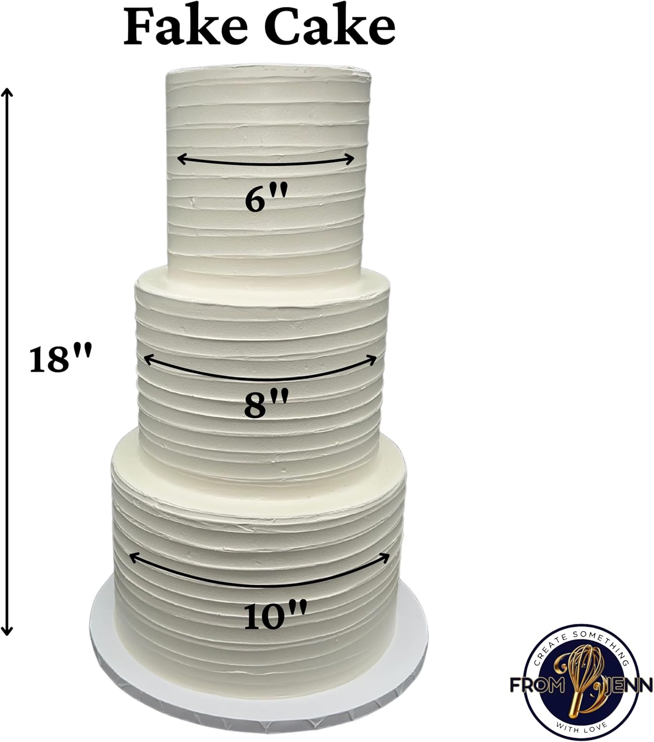 FromJennWithLove 3 Tier Fake Cake -18" Tall, Ivory, 6-8-10 Inch Tiers - Add Wedding Cake Toppers, Flowers, and Other Cake Decorations - Ideal for Event Planners, Wedding Coordinators & Special Events
