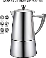 Vista 6 de CUISINOX Roma - Máquina de café expreso de acero inoxidable satinado para estufa, 4 tazas (6 onzas)