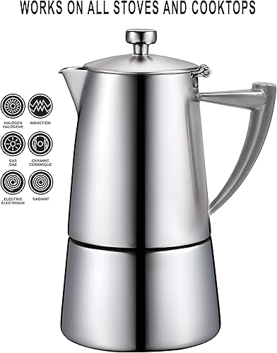 Vista 7 de CUISINOX Roma - Máquina de café expreso de acero inoxidable satinado para estufa, 6 tazas