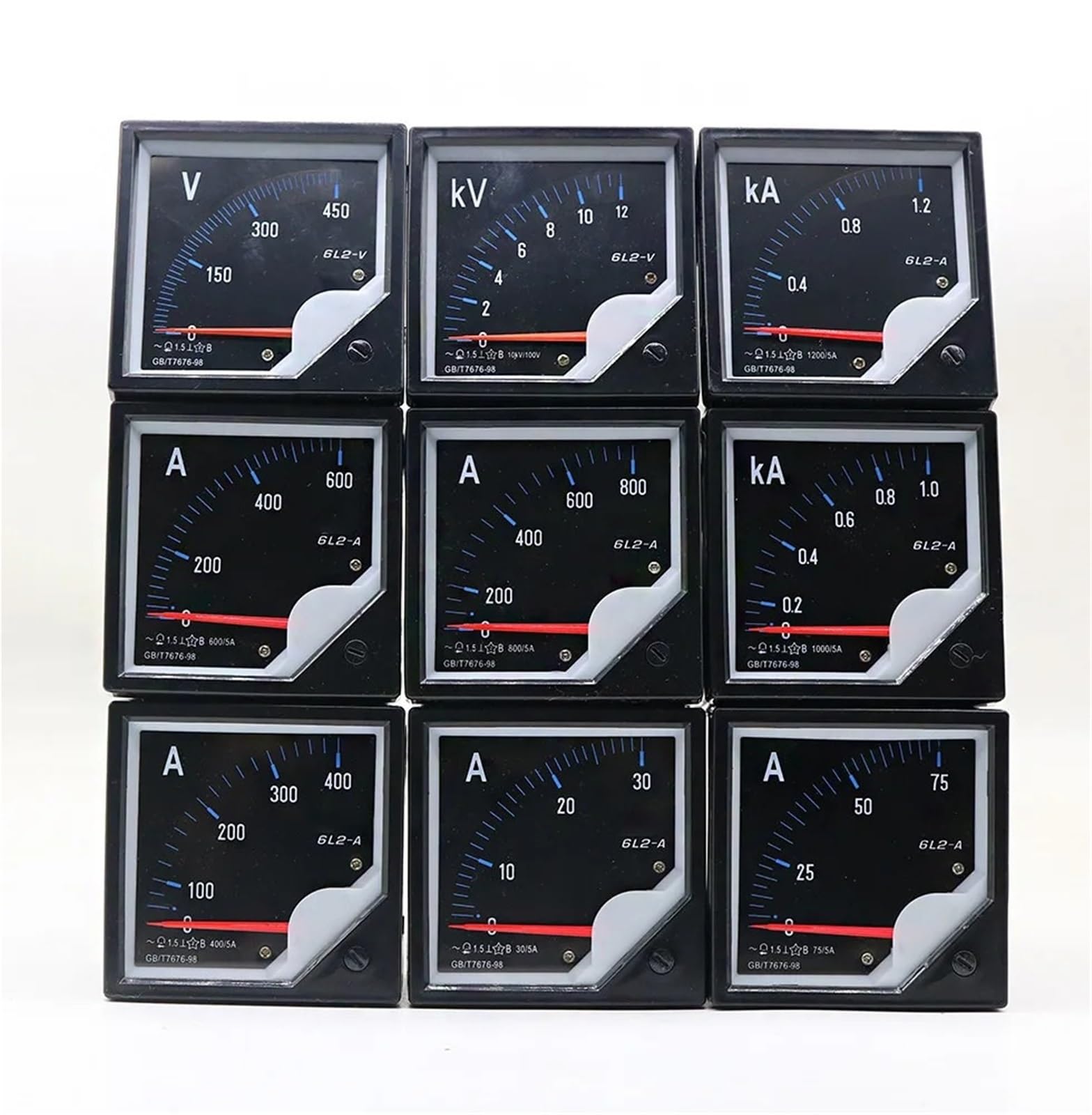 Voltímetro Panel Analógico, Amperímetro/voltímetro de CA 6L2, medidor de Panel analógico, 80 x 80 mm, Color Negro, 1 Unidad(200(5A))