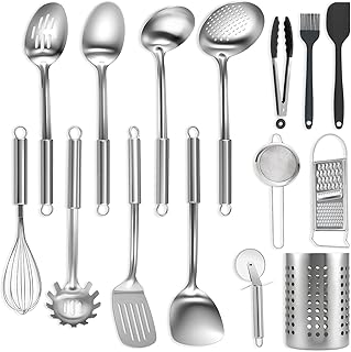 BEWOS Set de Utensilios de Cocina 15 Piezas - Juego de Acero Inoxidable con Espátula y Caja de Almacenamiento, No Tóxico, Aptos para Lavavajillas y Resistentes al Calor