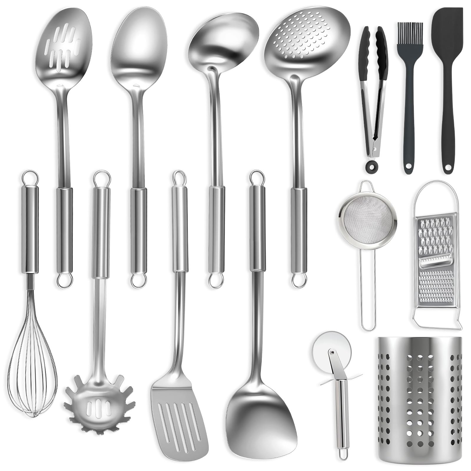 BEWOS 15 Piece Stainless Steel Cooking Utensils Set