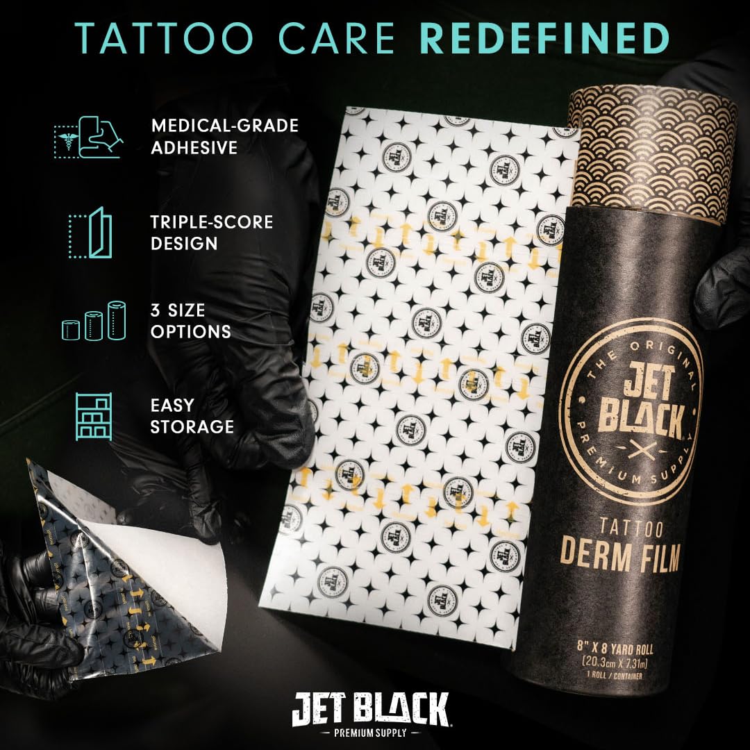 Jet Black Derm Film Tattoo Aftercare Wrap, Breathable Waterproof Bandage