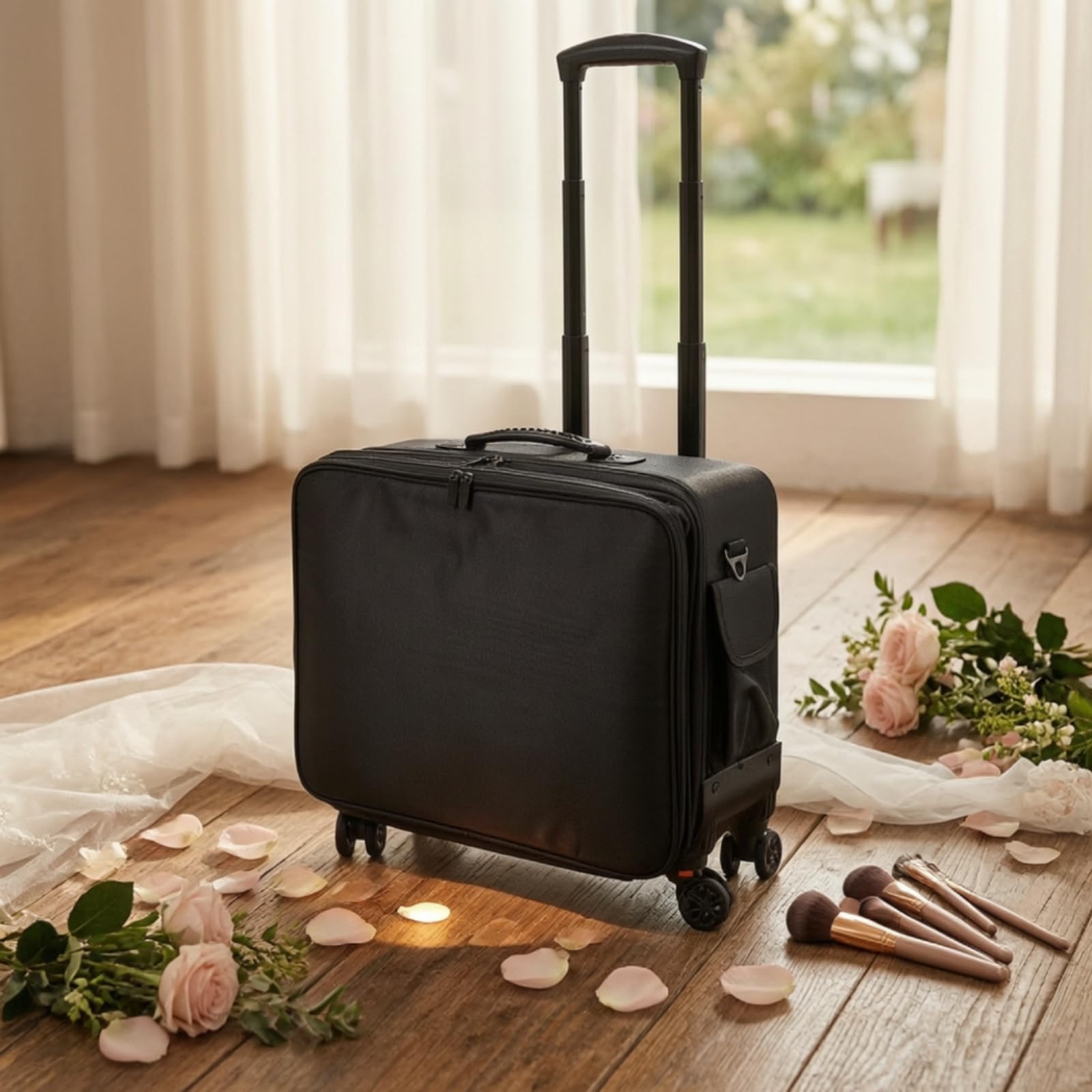 Gralara ia Trucco Professionale Trolley, Trolley A Tre Strati In Tessuto Oxford Con Specchio LED, 4 Piccole Borse E Ruote Universali