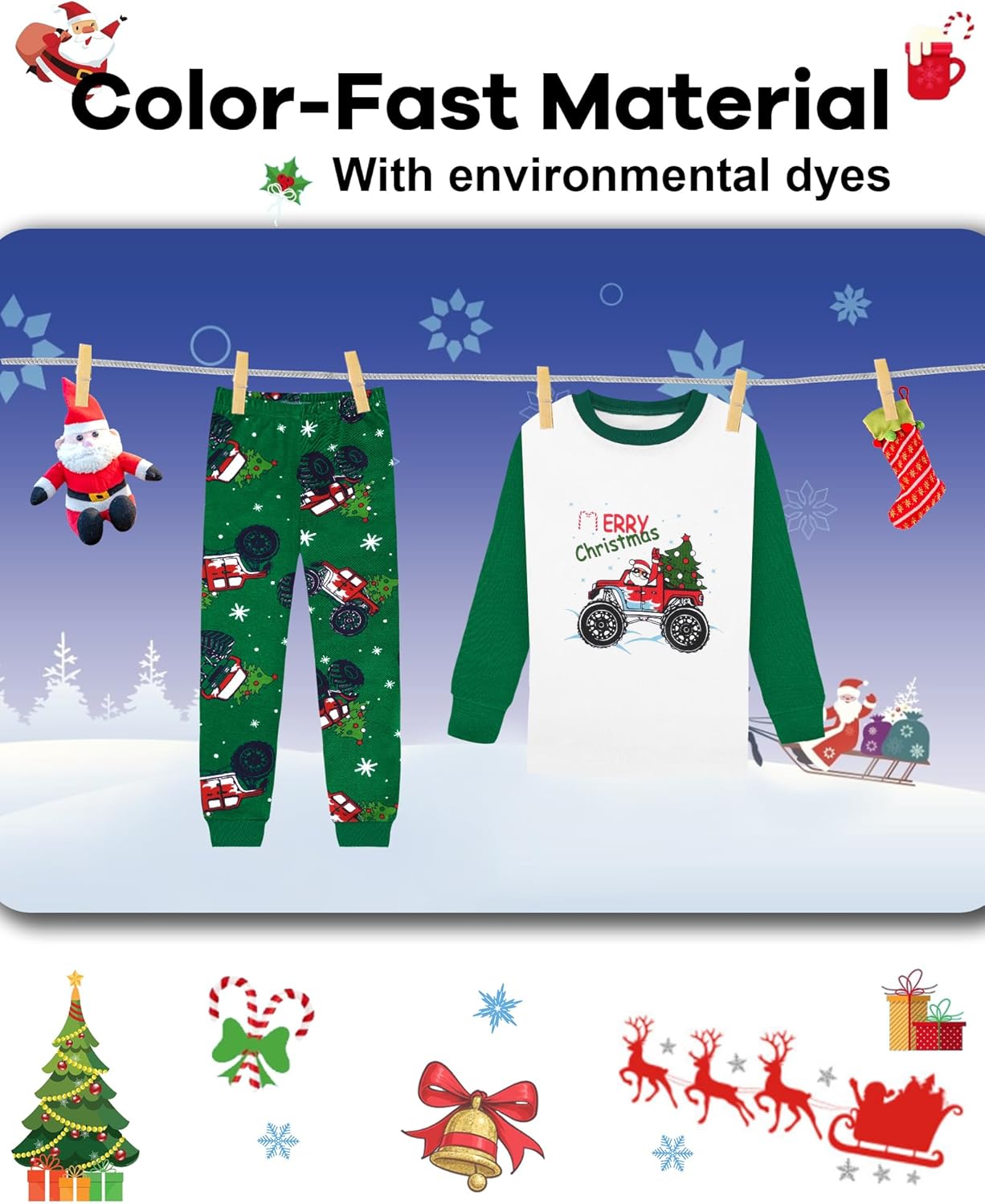 DAUGHTER QUEEN Boys Pajamas 4 Pieces Long Set 100% Cotton Sleepwear Size 18 Months-12 Years - Image 7