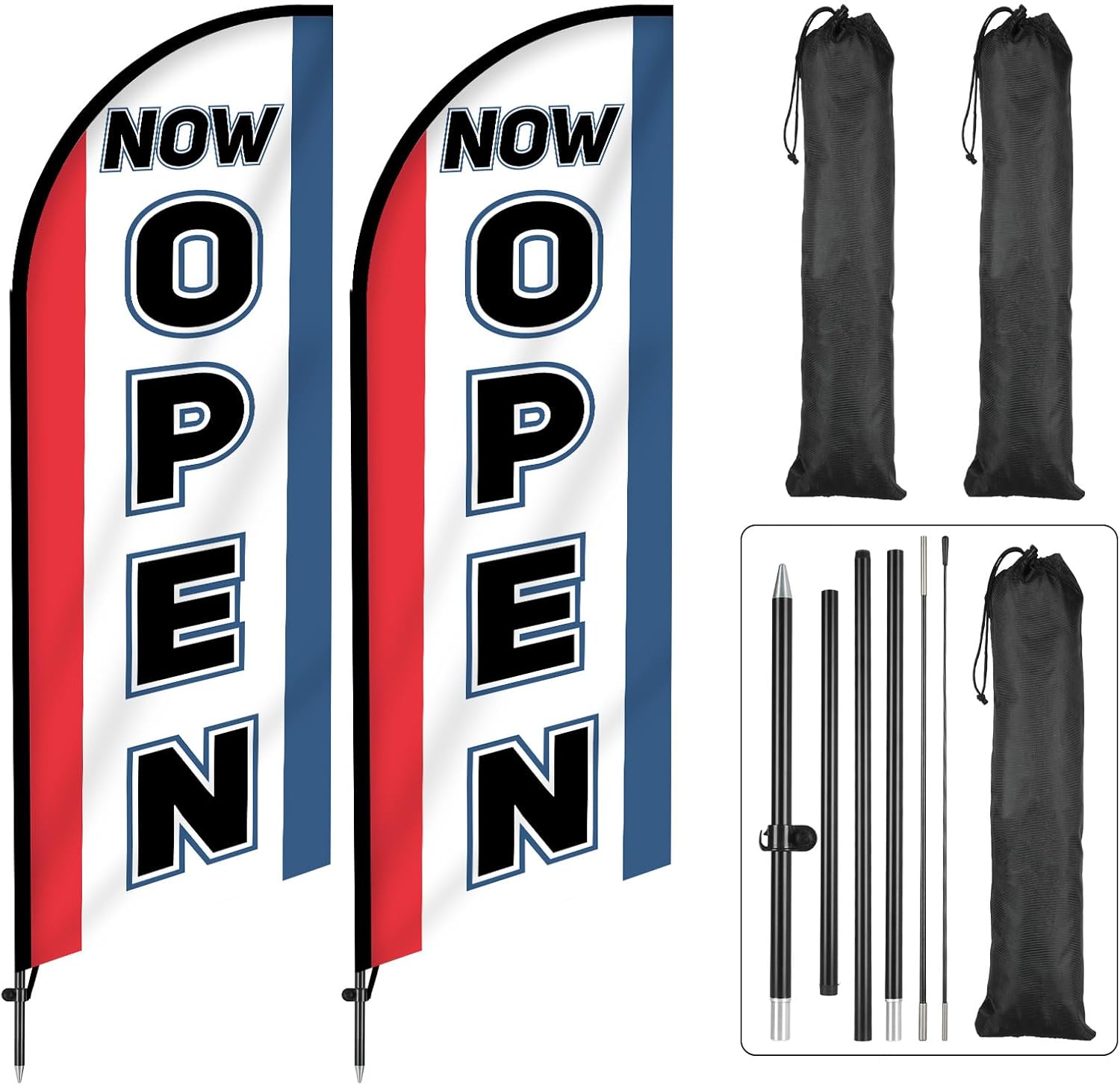 2 Sets Open Feather Flag for Businesses Now Open Themed Swooper Banner Sign with Carbon Fiber Pole and Advanced Ground Stake Portable Bag Advertising Flag Banner for Business Advertising Outside