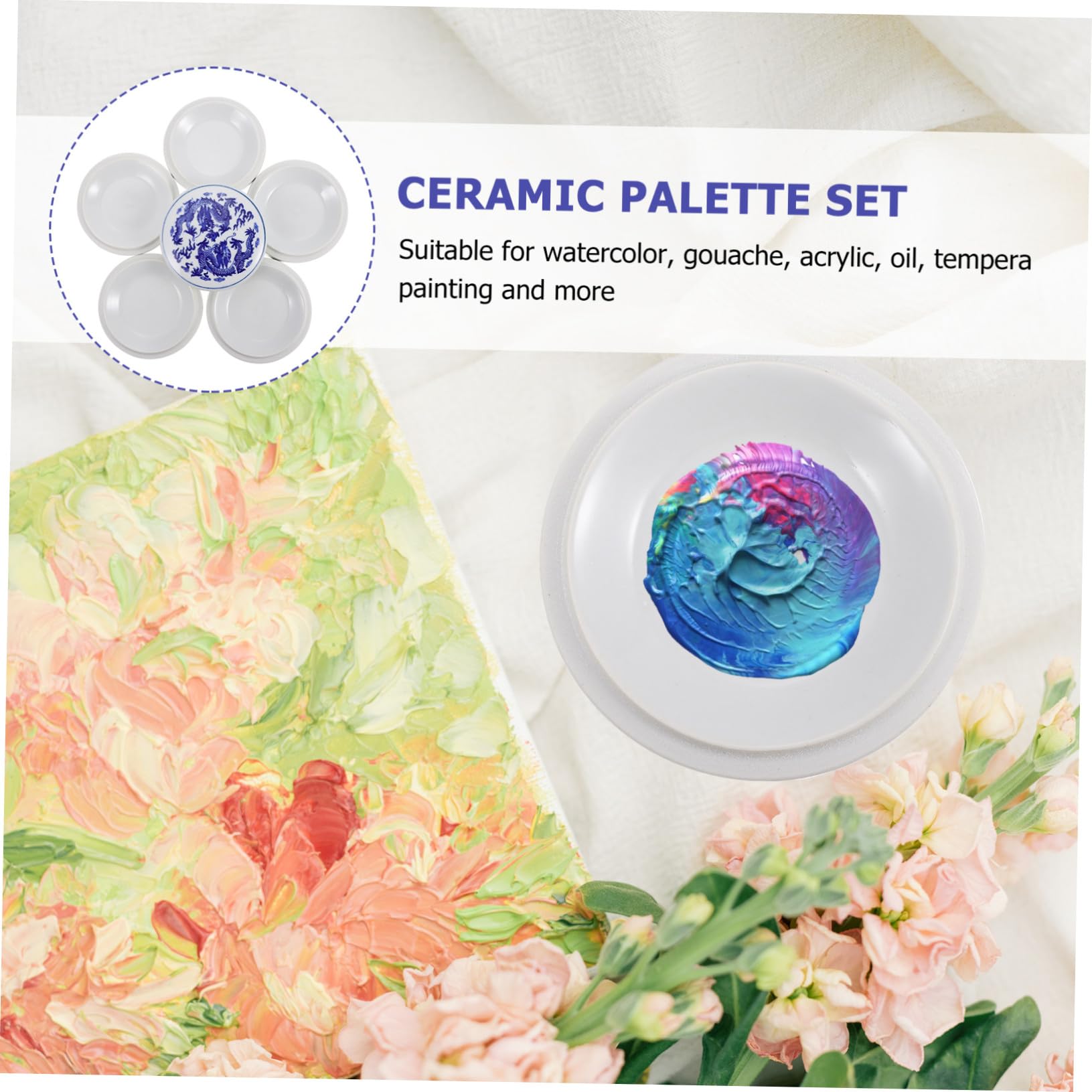 Keramikset mit 5-lagiger Stapelbarer Farbmischtablett Geeignet für Wasserfarben und Mehrere Pigmente Kreative Palette für Heimdekoration und Malanfänger Zufälliger Stil