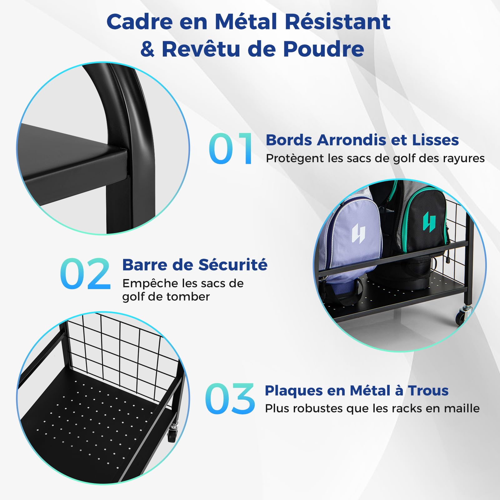 COSTWAY Organisateur d'Équipement Sportif avec Roues Amovibles, Support de Rangement pour 2 Sacs de Golf avec Support pour Clubs de Golf 6 Crochets, pour Garage Club sous-Sol