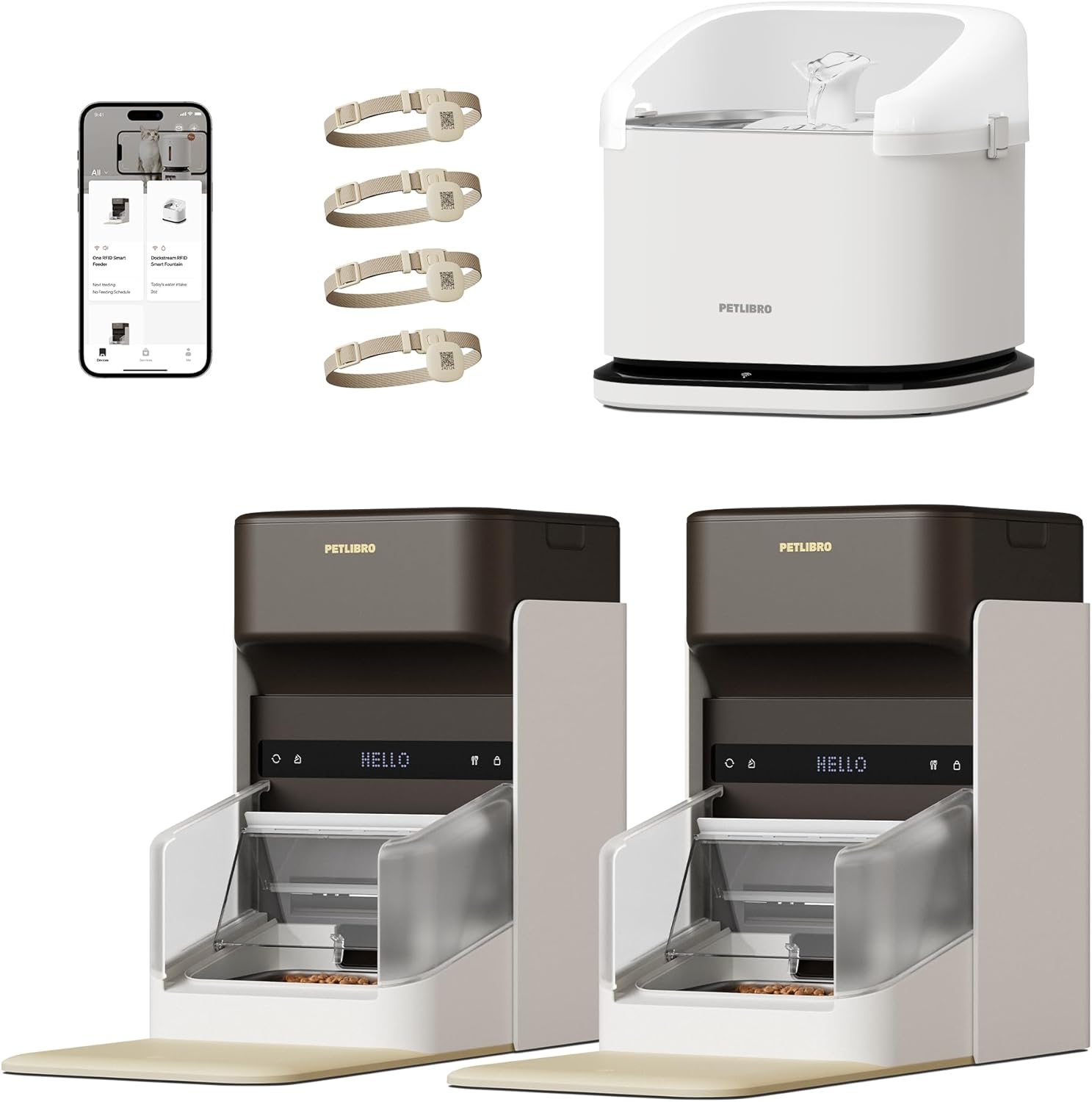 PETLIBRO RFID Automatic Cat Feeder & Water Fountain – Collar Tag Activated, Wi-Fi Programmable Combo with Cat Recognition & Diet Tracking, Personalized Feeding & Fresh Water for Multi-Pet Homes