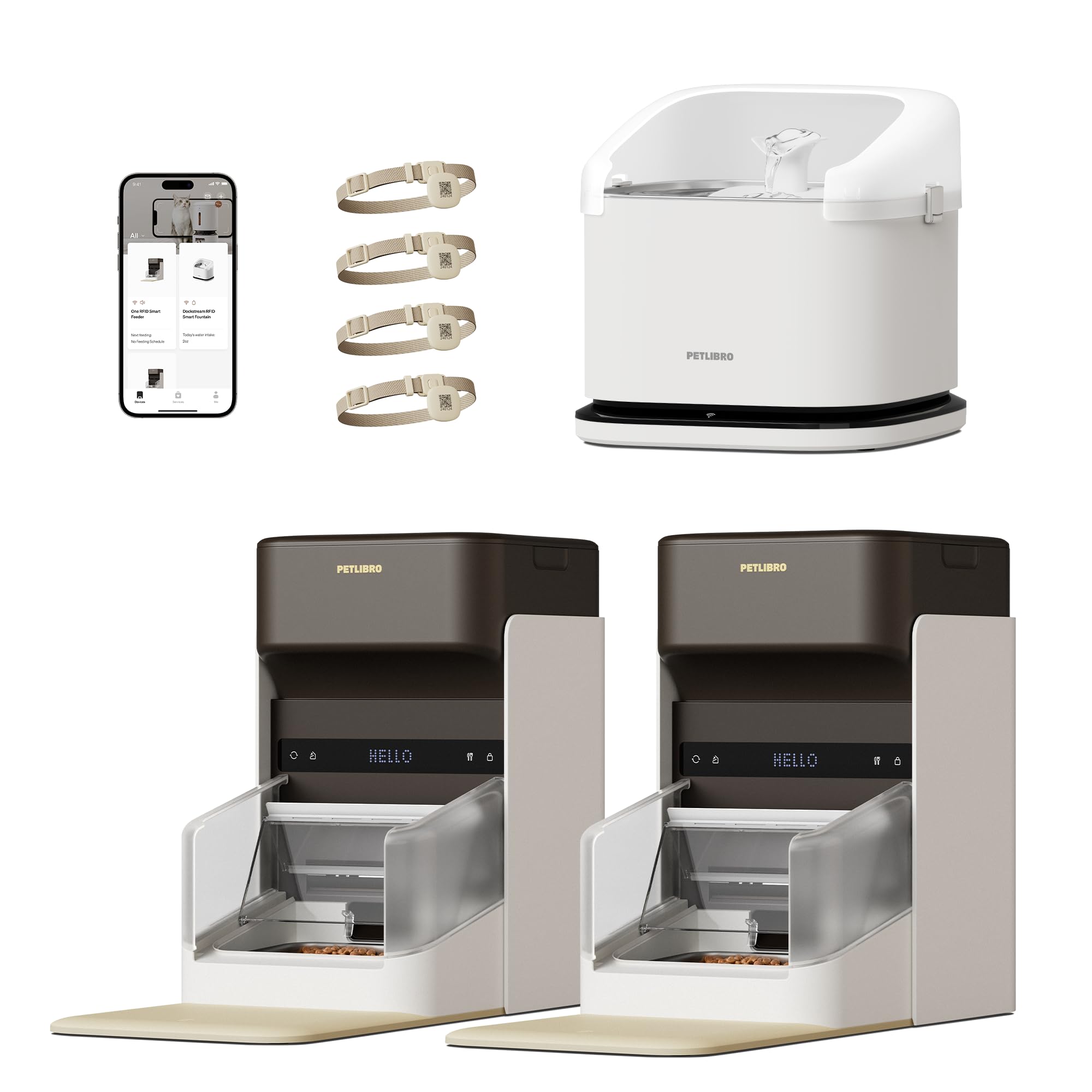 PETLIBRO RFID Automatic Cat Feeder & Water Fountain – Collar Tag Activated, Wi-Fi Programmable Combo with Cat Recognition & Diet Tracking, Personalized Feeding & Fresh Water for Multi-Pet Homes