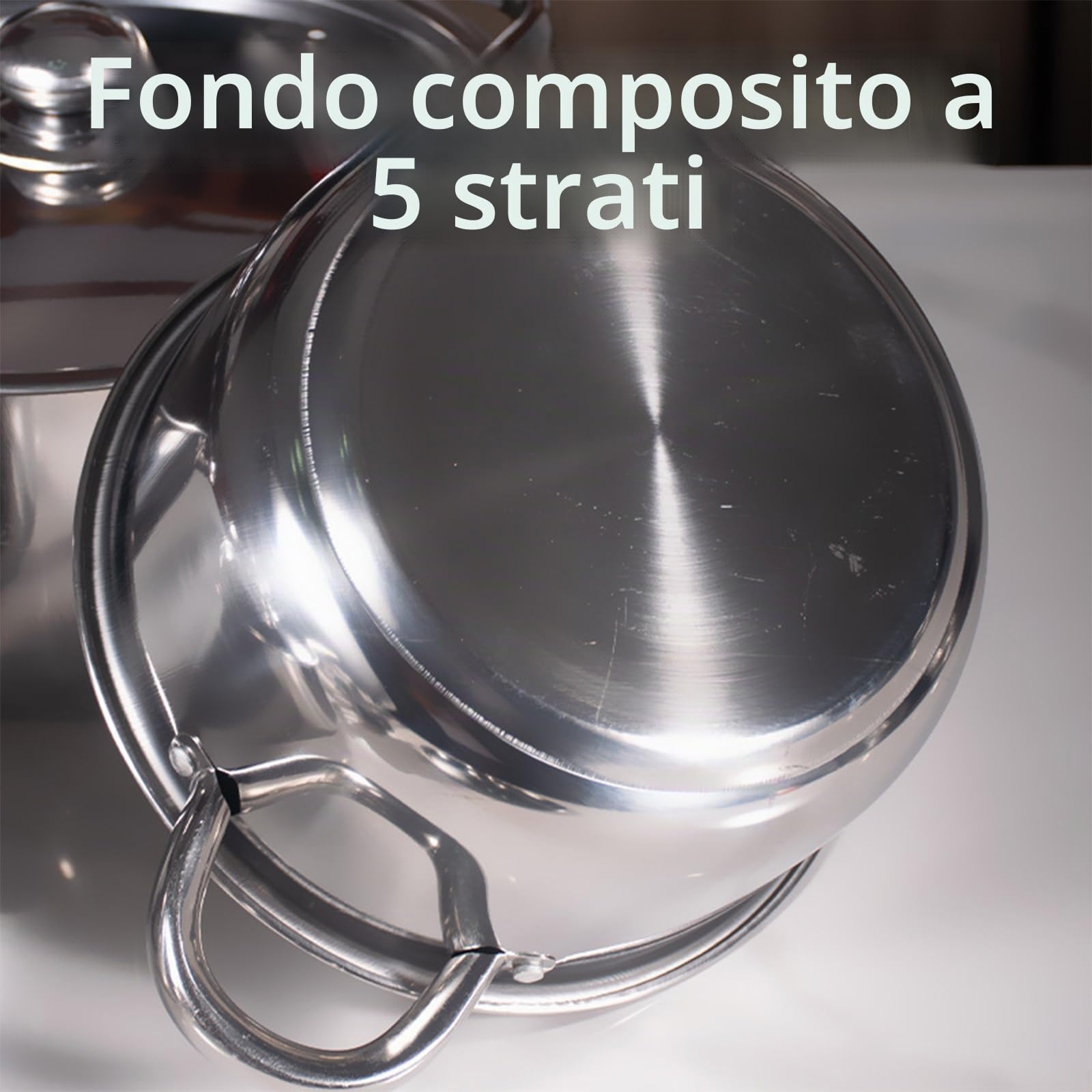 Set di Pentole da 15 Pezzi in Acciaio Inox Batteria di Pentole Non Rivestita Anti-Scaldatura Maniglie con Coperchio 3 Utili Utensili per Tutti I Piani Cottura Argento