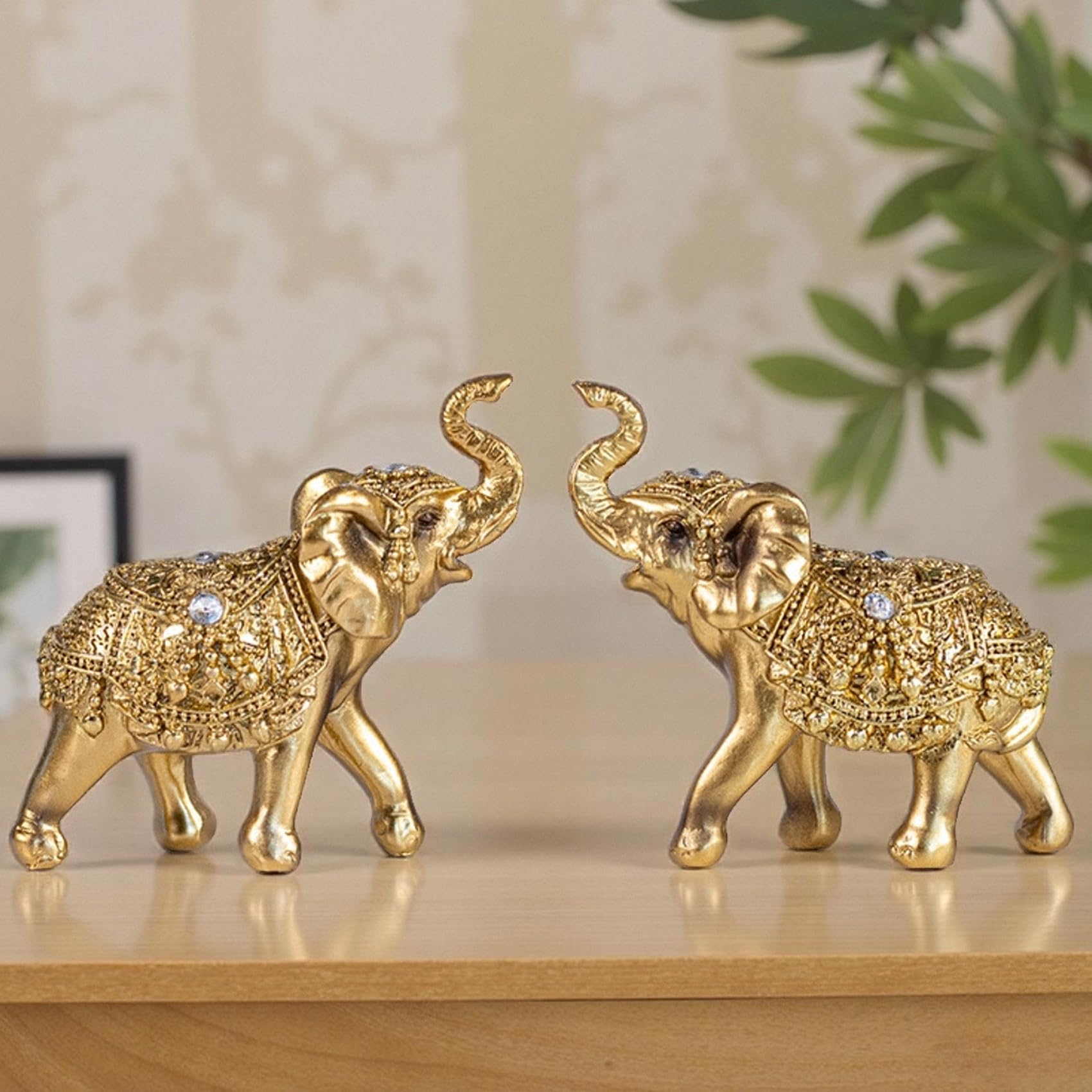 Agkzntqp Gold Decorative En Pair Of Elephants Elephant Statues, Home Decoration Statues Set Of 2 (A Pair)