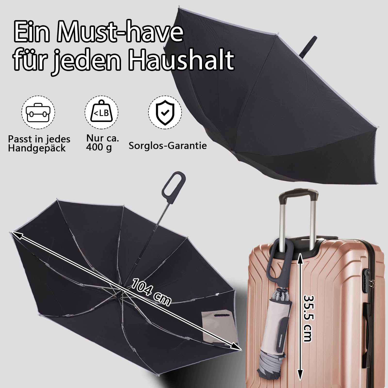 Honsheng Petit parapluie de poche résistant aux tempêtes, ouverture et fermeture automatique, parapluie réfléchissant, pliage rapide avec bande de qualité supérieure, pliable inversé compact pour