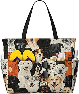 Dogs Pattern Print Spacious Travel Beach Bag,Versatile Anti-Sand Beach Tote,For All Your Needs - SSIMOO